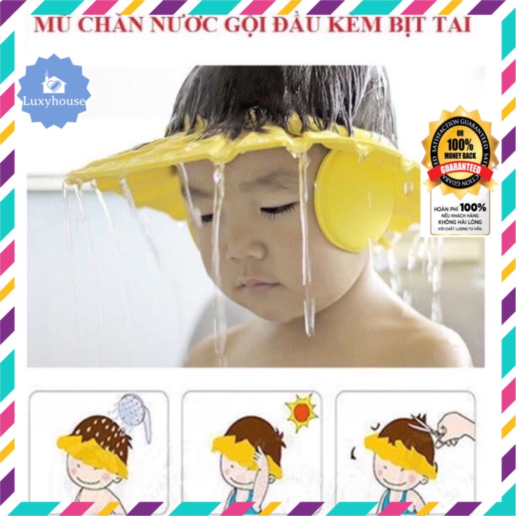 Mũ gội đầu, bịt tai tắm an toàn cho bé - mũ đội đầu chống thấm - Luxy Houseware