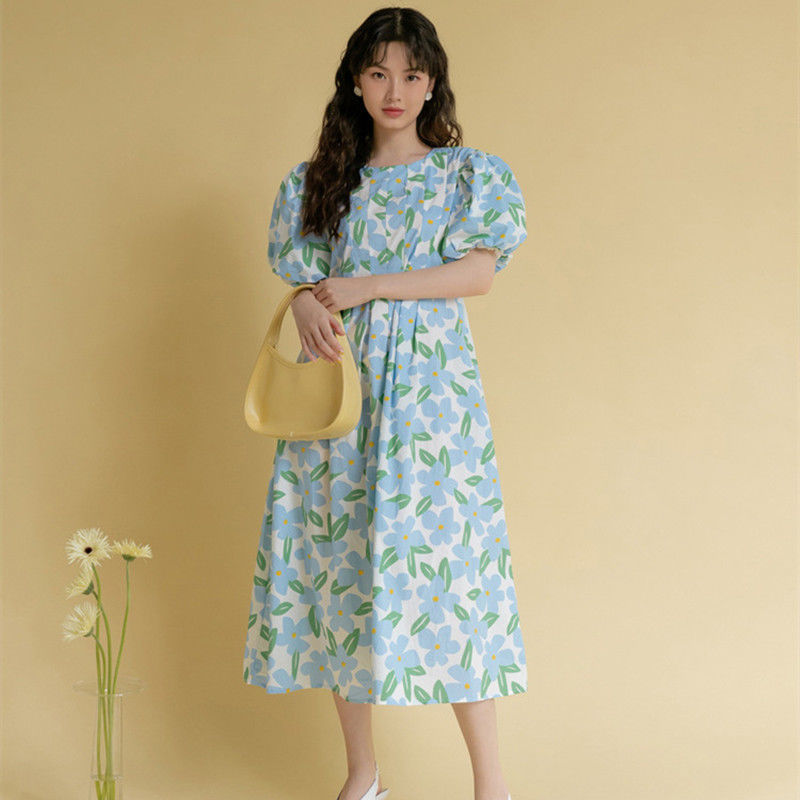 Đầm Công Chúa In Hoa Tay Phồng Phong Cách Hàn Quốc Thanh Lịch Xinh Xắn Cho Nữ