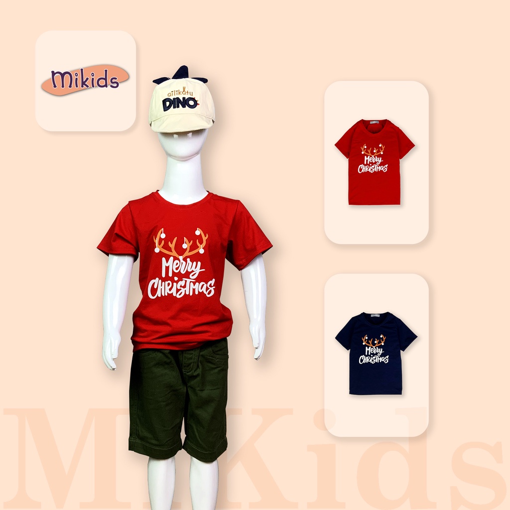 Áo phông cho bé In Chữ Merry Christmas, Thun Cotton dày mịn mát Cho Bé đến 55Kg mặc chơi noel