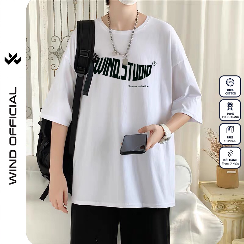Áo thun tay lỡ form rộng WIND phông unisex 65% cotton Studio nam nữ oversize