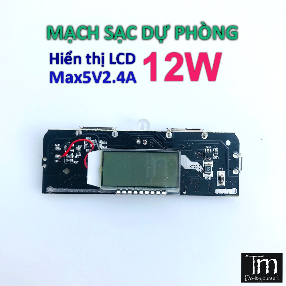 Mạch Sạc Dự Phòng 12W Hiển Thị LCD Mạch Đen