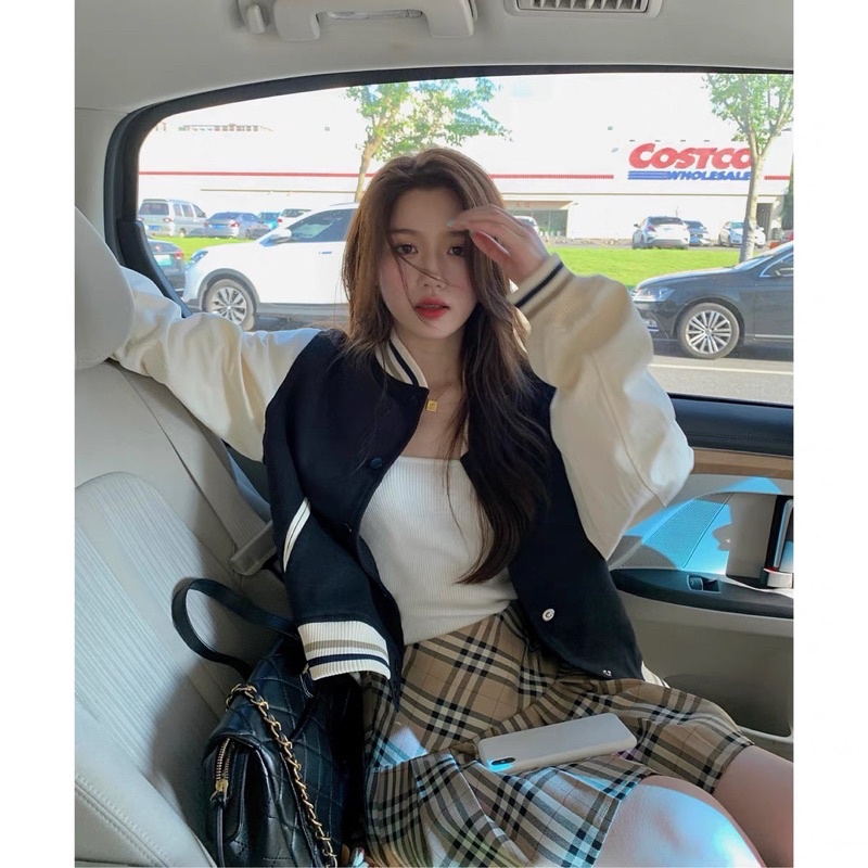 ÁO KHOÁC BOMBER DÁNG CROPTOP PHỐI SỌC
