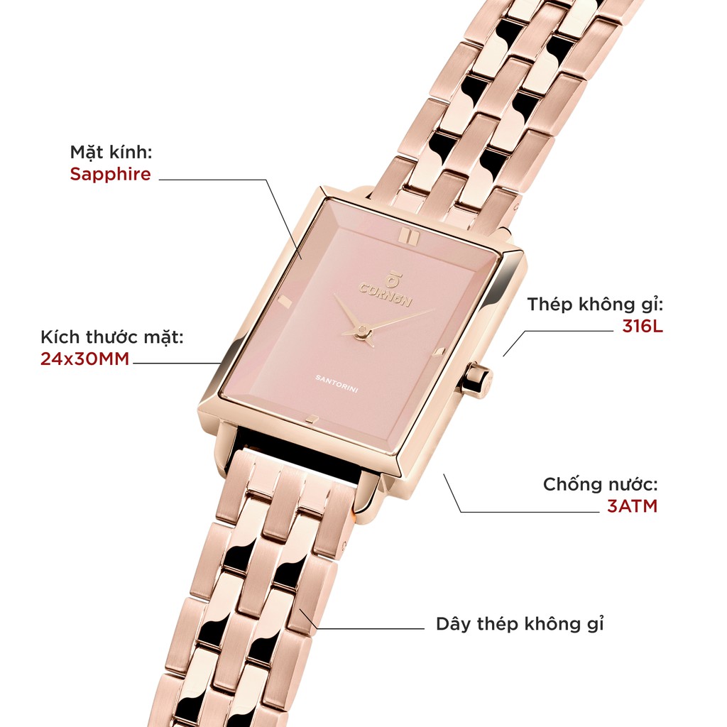 Đồng hồ nữ Curnon Santorini Dorothy dây kim loại chính hãng kèm mặt chữ nhật cá tính