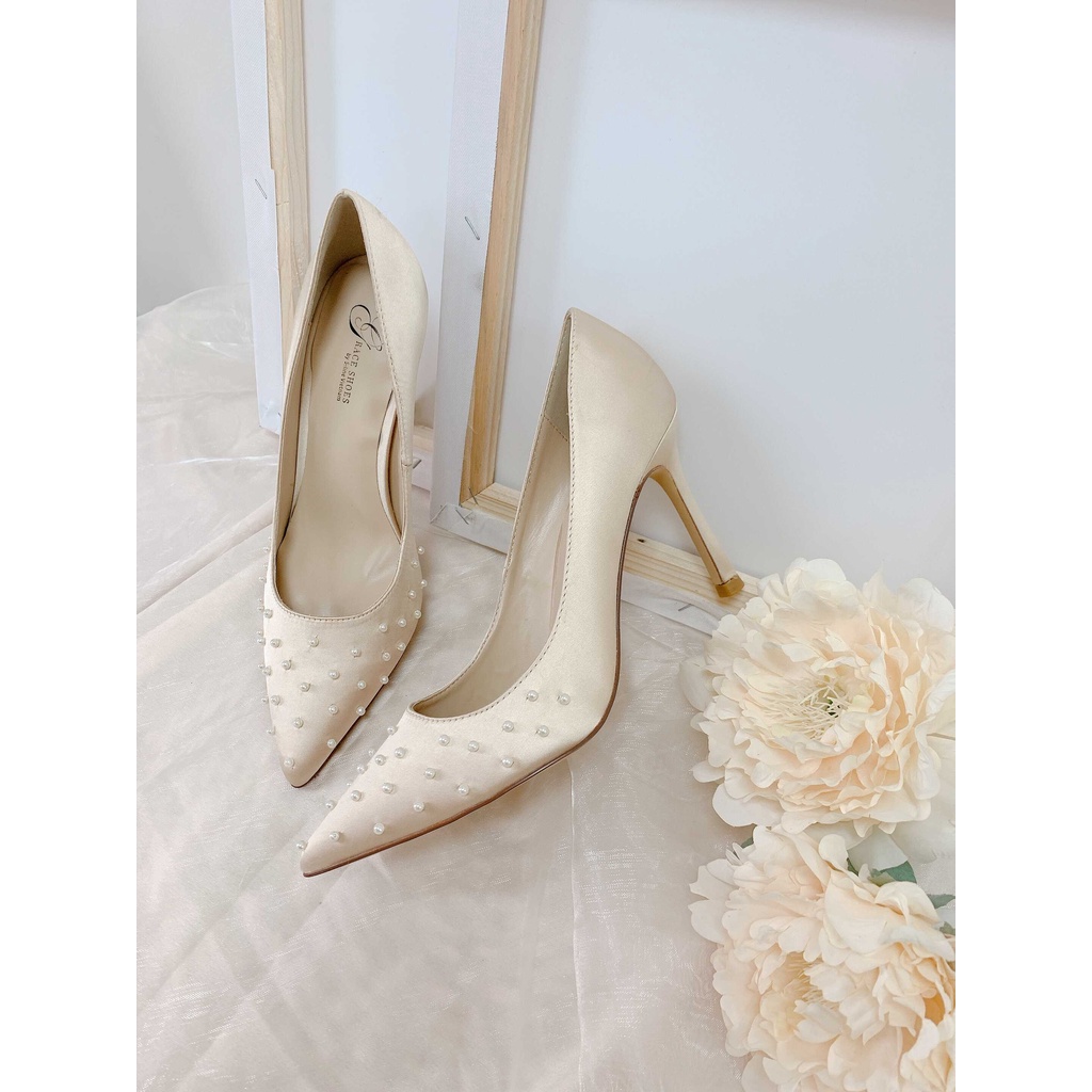 [Mã LT150 giảm 150k đơn 699k] GRACESHOES Giày cao gót, giày cô dâu Gabrielle màu be 9cm - 12cm