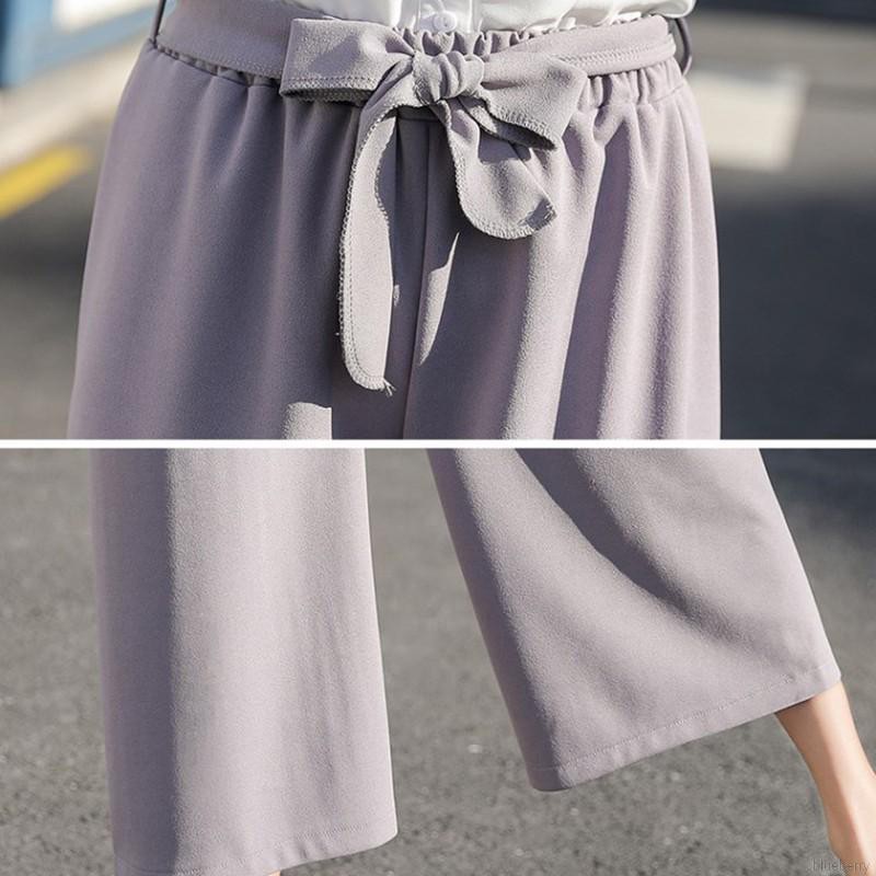 Quần ống rộng lưng cao phối nơ thiết kế màu trơn thanh lịch | BigBuy360 - bigbuy360.vn