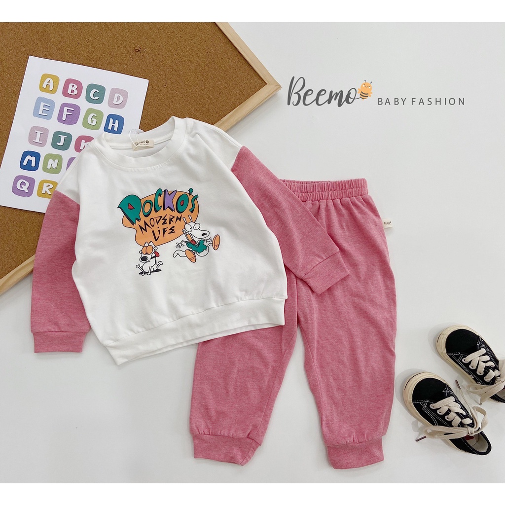 Bộ cotton unisex cho bé, bộ thun hoạ tiết hoạt hình siêu yêu