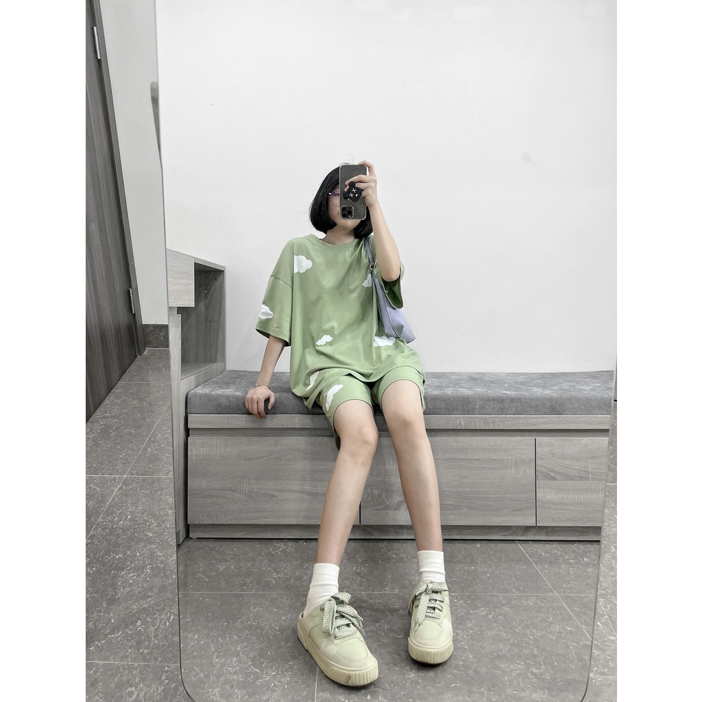 Bộ Áo Quần basic trơn MEANSTORE set đồ unisex nam nữ dáng rộng form oversize phong cách Ulzzang Hàn Quốc vải mát - Mây