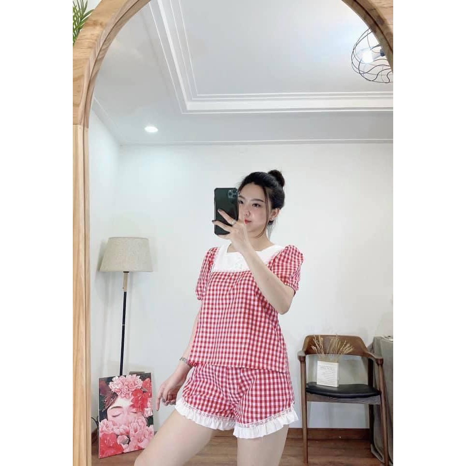 ☀️HOT SALE☀️ Sét Caro Phối Ren Cực Xinh Vải Đẹp Cho Các Nàng Bigsize