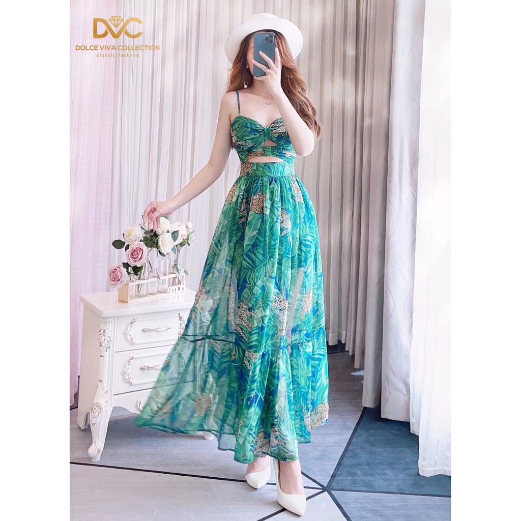 Váy maxi xanh thiết kế V1915 - Đẹp Shop DVC (Kèm ảnh thật trải sàn do shop tự chụp) | BigBuy360 - bigbuy360.vn