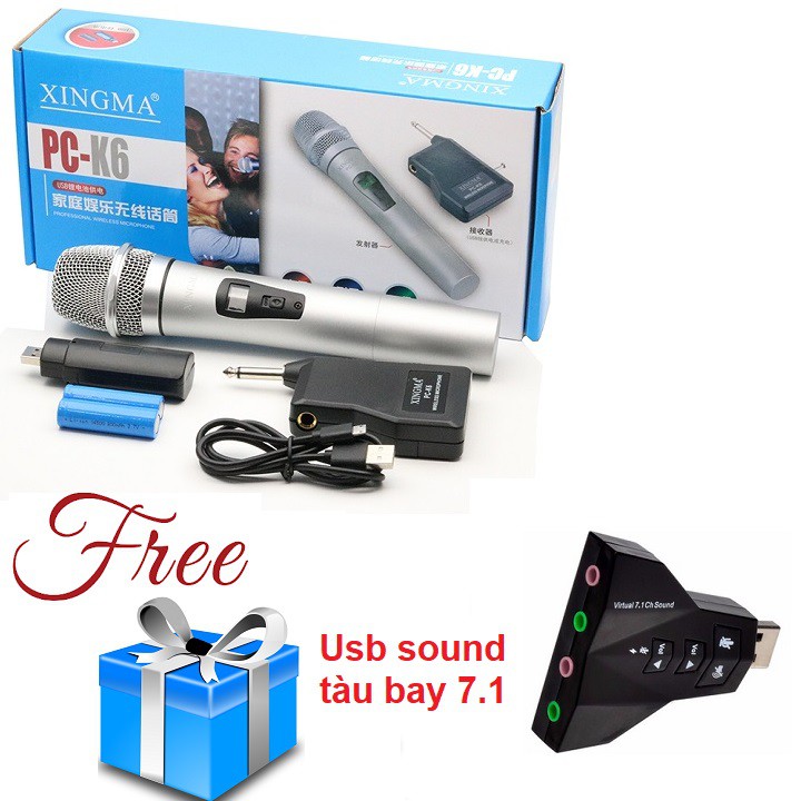 Micro karaoke không dây XINGMA PC K6 chất lượng cao Tặng kèm Usb sound 7.1 hình phi thuyền