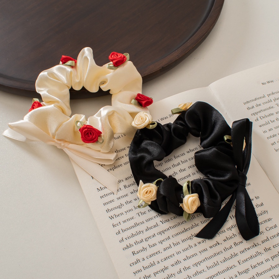 Dây Cột Tóc Hình Nơ In Hoa Hồng Phong Cách Hàn Quốc Cổ Điển Thời Trang