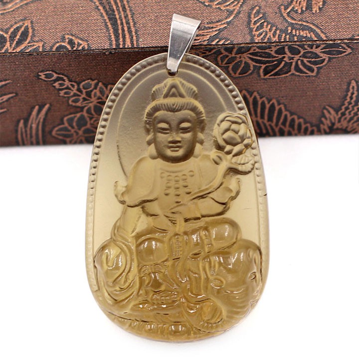Mặt Phật Bồ Tát Phổ Hiền nâu khói 3.6cm - Phật bản mệnh tuổi Thìn, Tỵ - Mặt size nhỏ - Tặng kèm móc inox