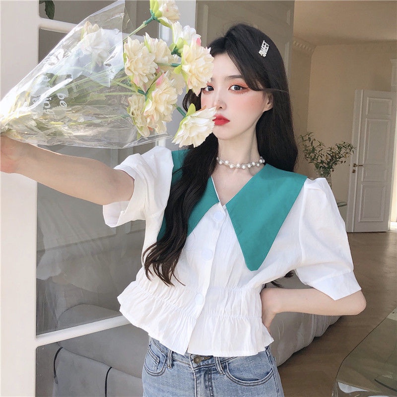 Áo Kiểu Ngắn Tay Màu Sắc Tương Phản Thời Trang Mùa Hè 2022 Cho Nữ