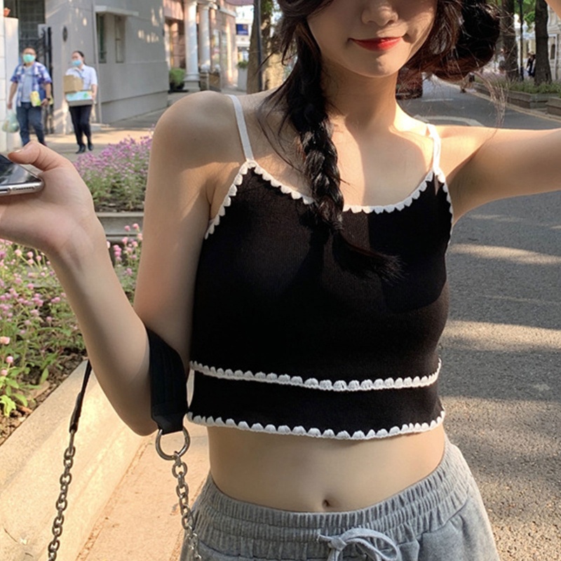 Áo Croptop Dệt Kim Hai Dây Ôm Dáng Thời Trang Mùa Hè Cho Nữ