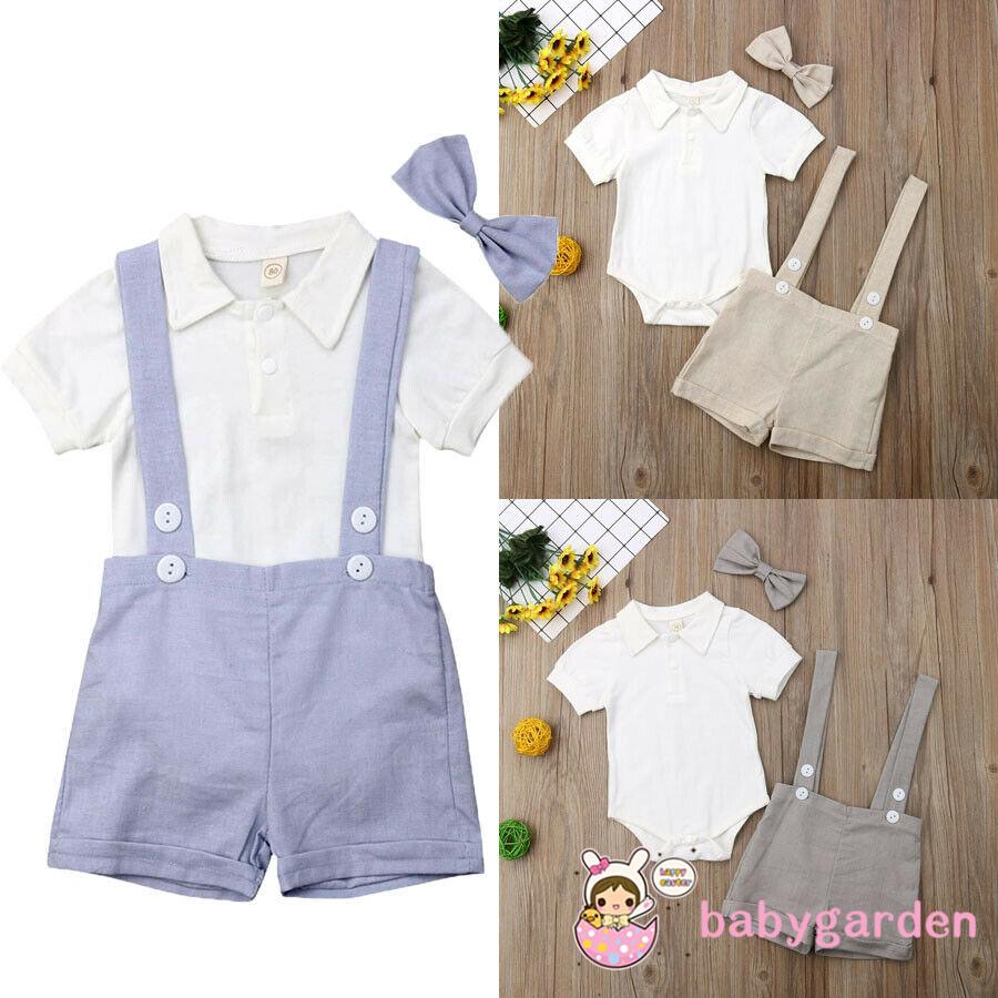 Bộ áo liền thân + quần short + nơ đeo cổ đáng yêu cho bé