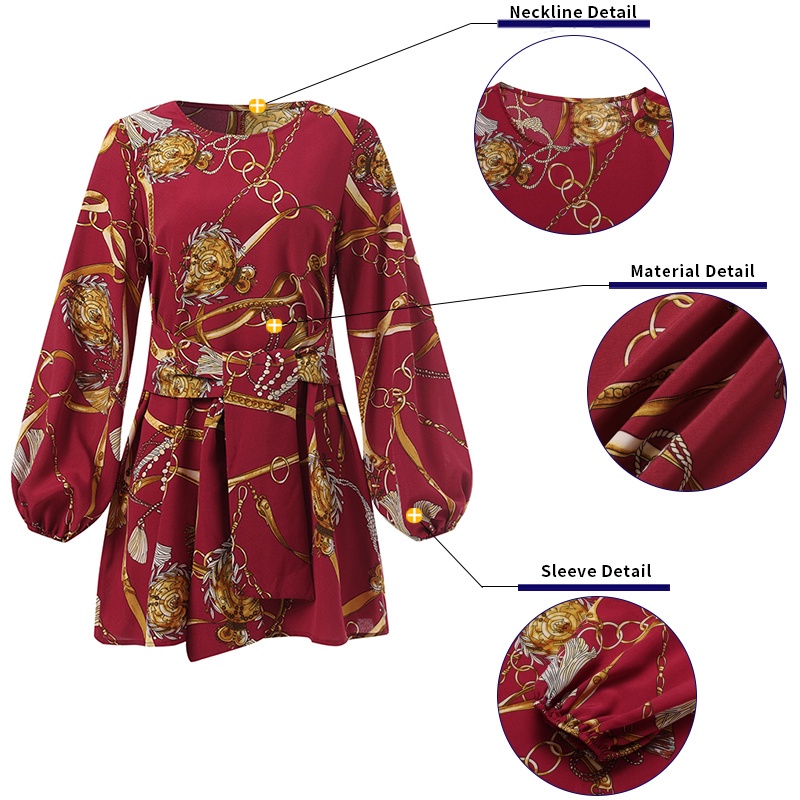 Áo nữ ZANZEA tay phồng có gấu áo bồng cổ tròn dáng rộng họa tiết hoa phong cách Hồi Giáo cổ điển