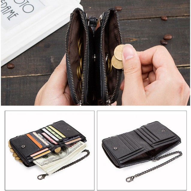 2022 Contact M1265 - Bảo Hành 2 Năm - Bóp Ví Đứng Bỏ Túi Da Ngựa Điên Men Wallet Genuine Bò - Nam Nữ