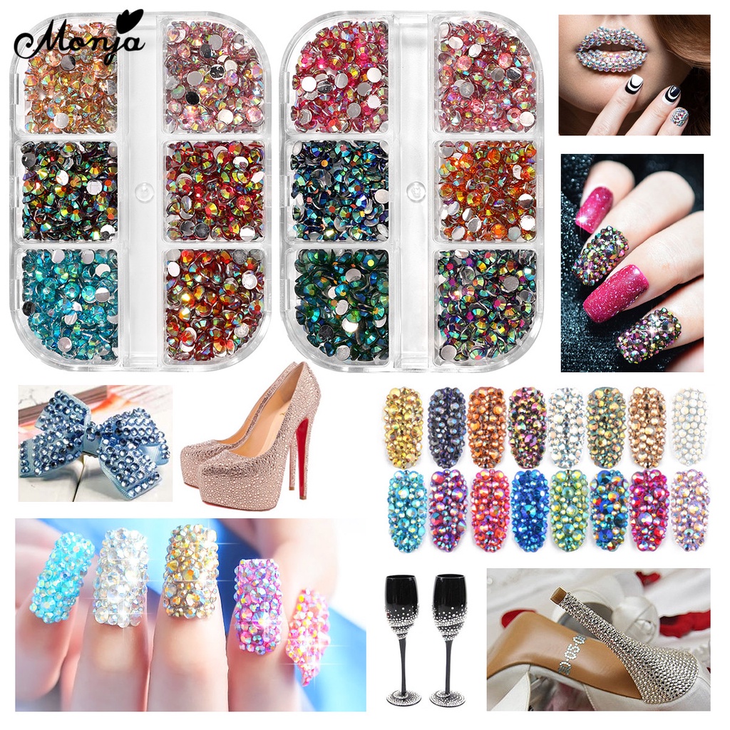 MONJA Bộ Đá Pha Lê Nhiều Kích Cỡ Trang Trí Móng Tay Nghệ Thuật