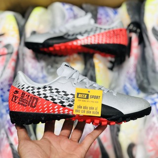 Giày Bóng Đá Trẻ Em Mercurial 13 Academy Neymar Bạc Vạch Đen Gót Đỏ TF