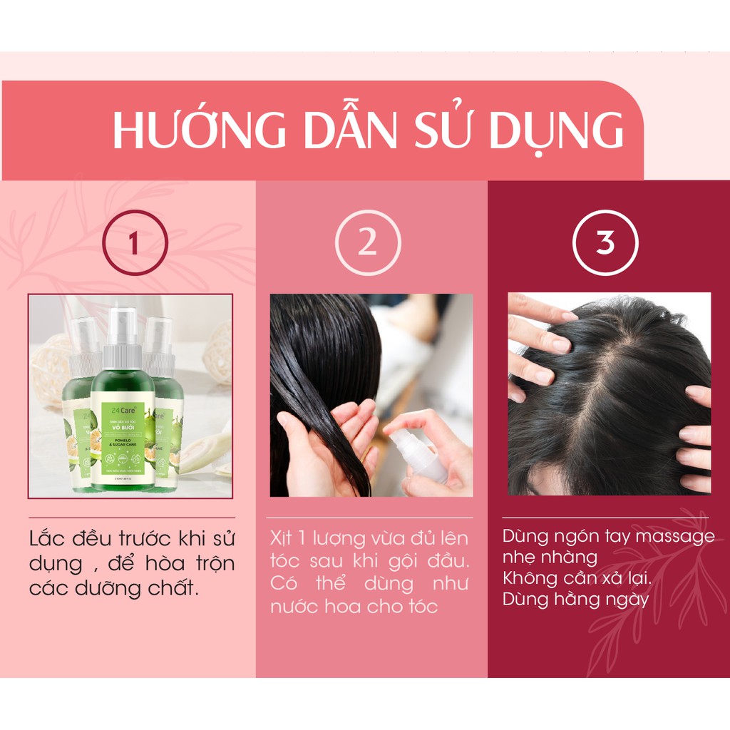 Xịt tóc tinh dầu hữu cơ Hoa Anh Đào/ Vỏ Bưởi 24Care 50ml - Ức chế melanin, chống bạc tóc, gãy rụng, cho tóc dày mượt.