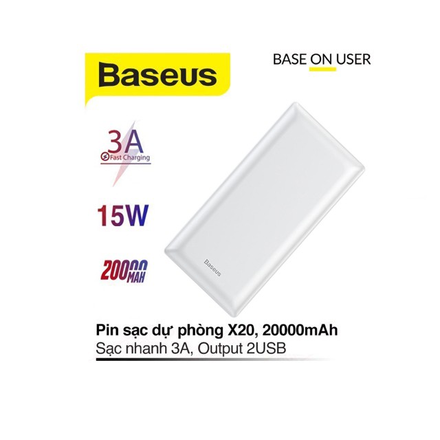 Pin dự phòng Baseus X20 Mini JA sạc nhanh 3A pin 20000mAh chất liệu cao cấp Power Delivery 15W