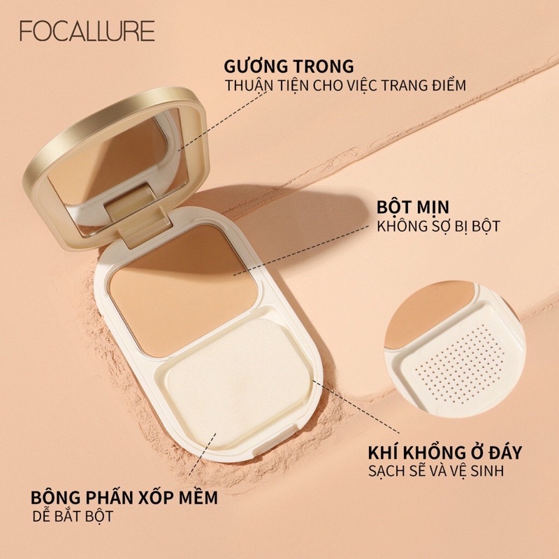 Phấn phủ FOCALLURE Lasting Poreless Compact Powder làm mờ lỗ chân lông