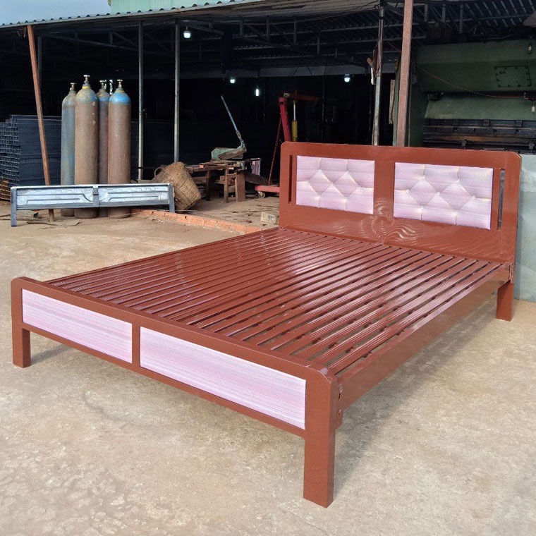 Giường sắt 1m6 hộp vuông giả gỗ lắp ráp đơn giản đẹp giá rẻ TPHCM - Giường sắt 1m6