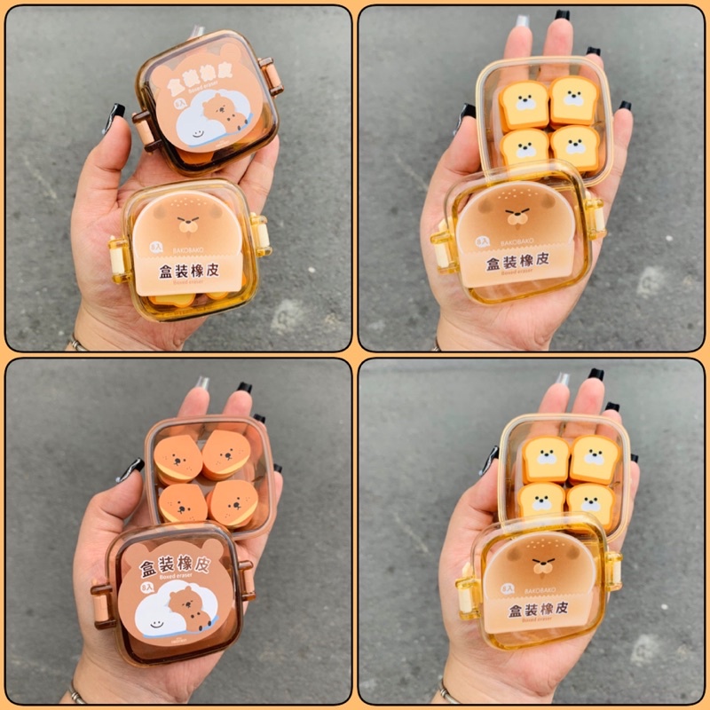 Hộp 8 Gôm, Tẩy Bút Chì Mẫu Sandwich, Bánh Bao Cute