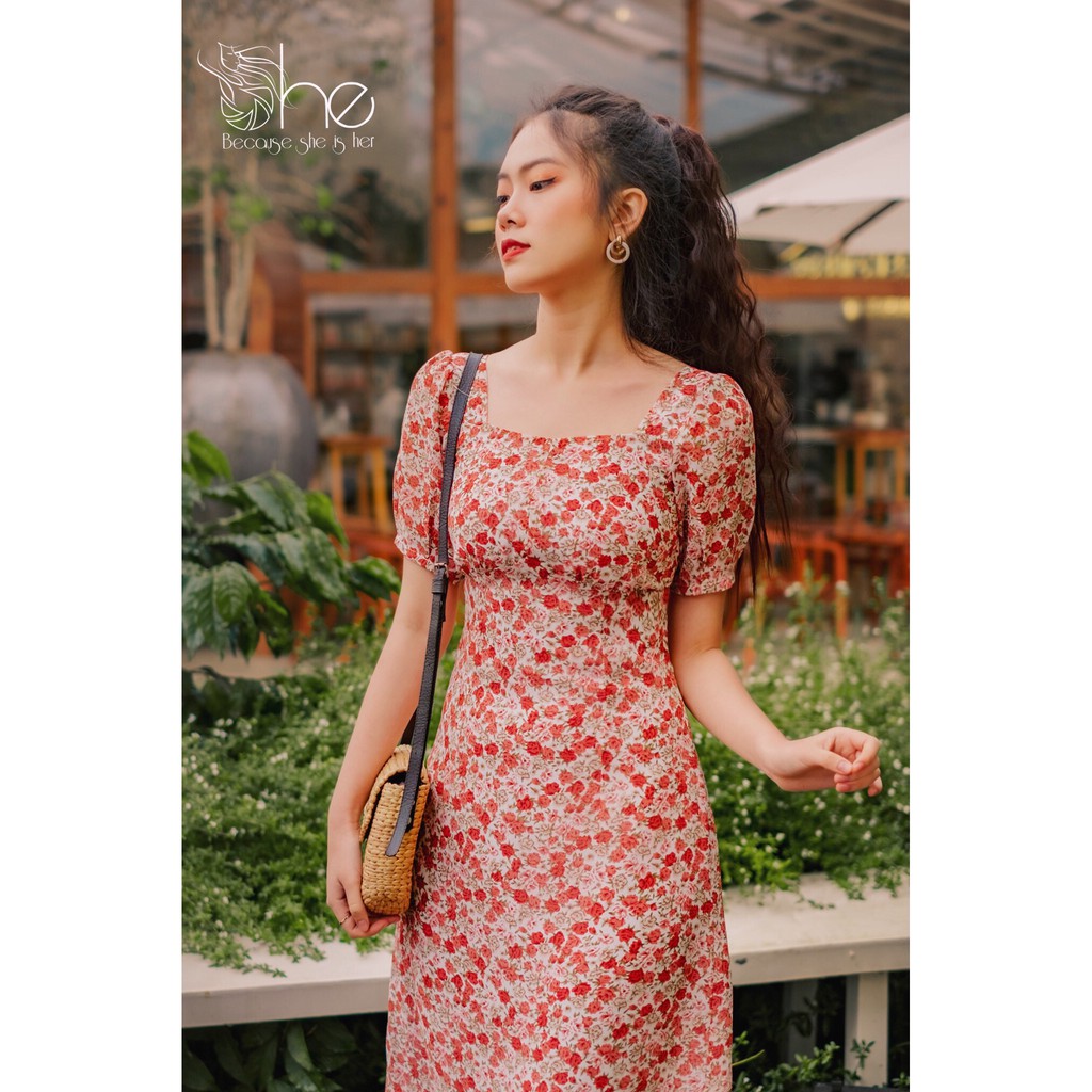 Rosa Dress - Đầm hoa cổ vuông SDX100