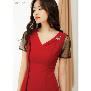 Đầm suông phối đăng ten GUMAC MS09953_DO