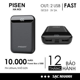 Pin sạc dự phòng Pisen 10000mAh Power Box C10000 Led Chính Hãng Cho iPhone Huawei Samsung Xiaomi Oppo Vivo