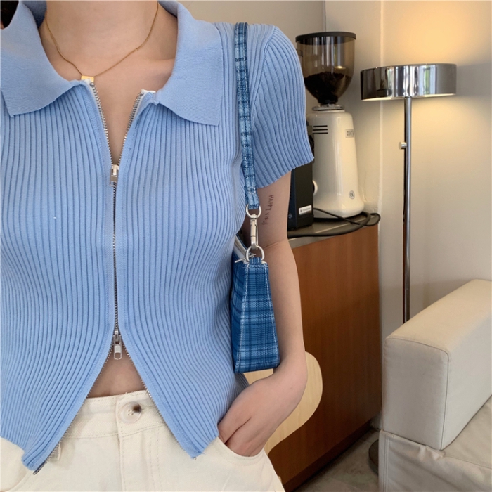 [Mã FAMAYWA giảm 10K đơn 50K] Áo Thun Nữ Dệt Kim Phối Khoá Kéo Thời Trang | BigBuy360 - bigbuy360.vn