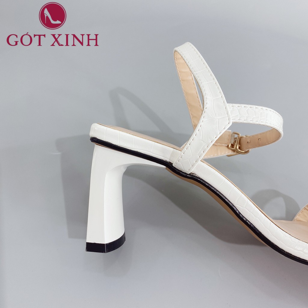 Giày sandal cao gót nữ 5cm GÓT XINH GD15 quai ngang dập vân da rắn