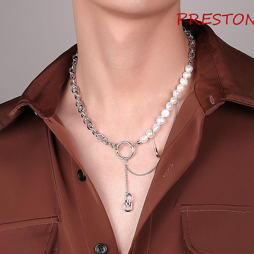 Vòng cổ Sợi Xích Đính Ngọc Trai Phong Cách Hip hop Độc Đáo Thời Trang Cho Nam Và Nữ