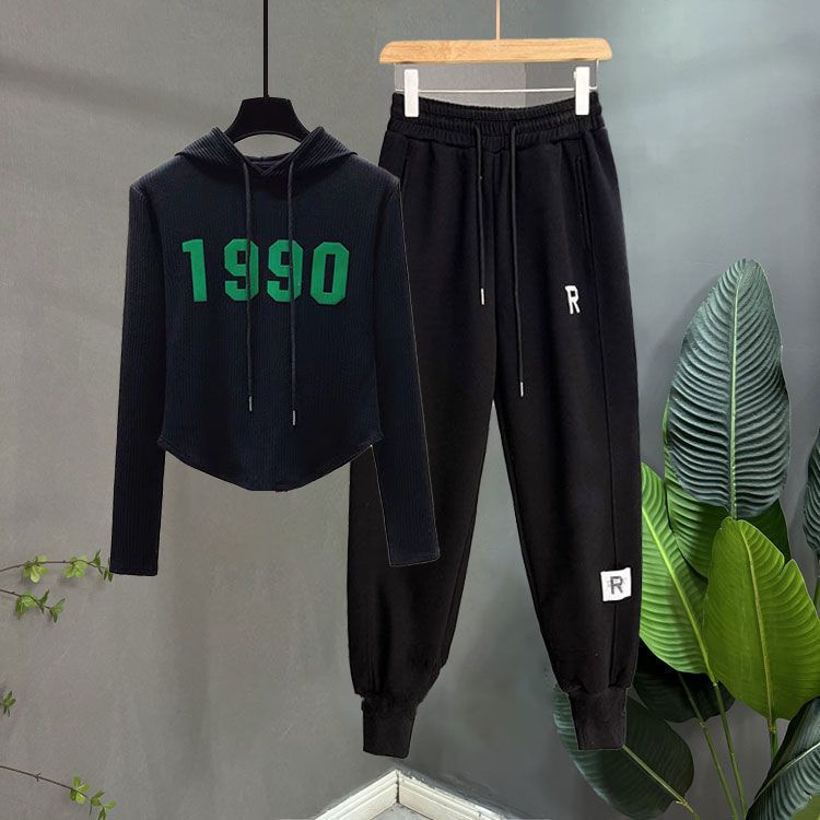 . Set Áo Hoodie Dài Tay + Quần Ống Rộng Lưng Cao Thời Trang Dành Cho Nữ