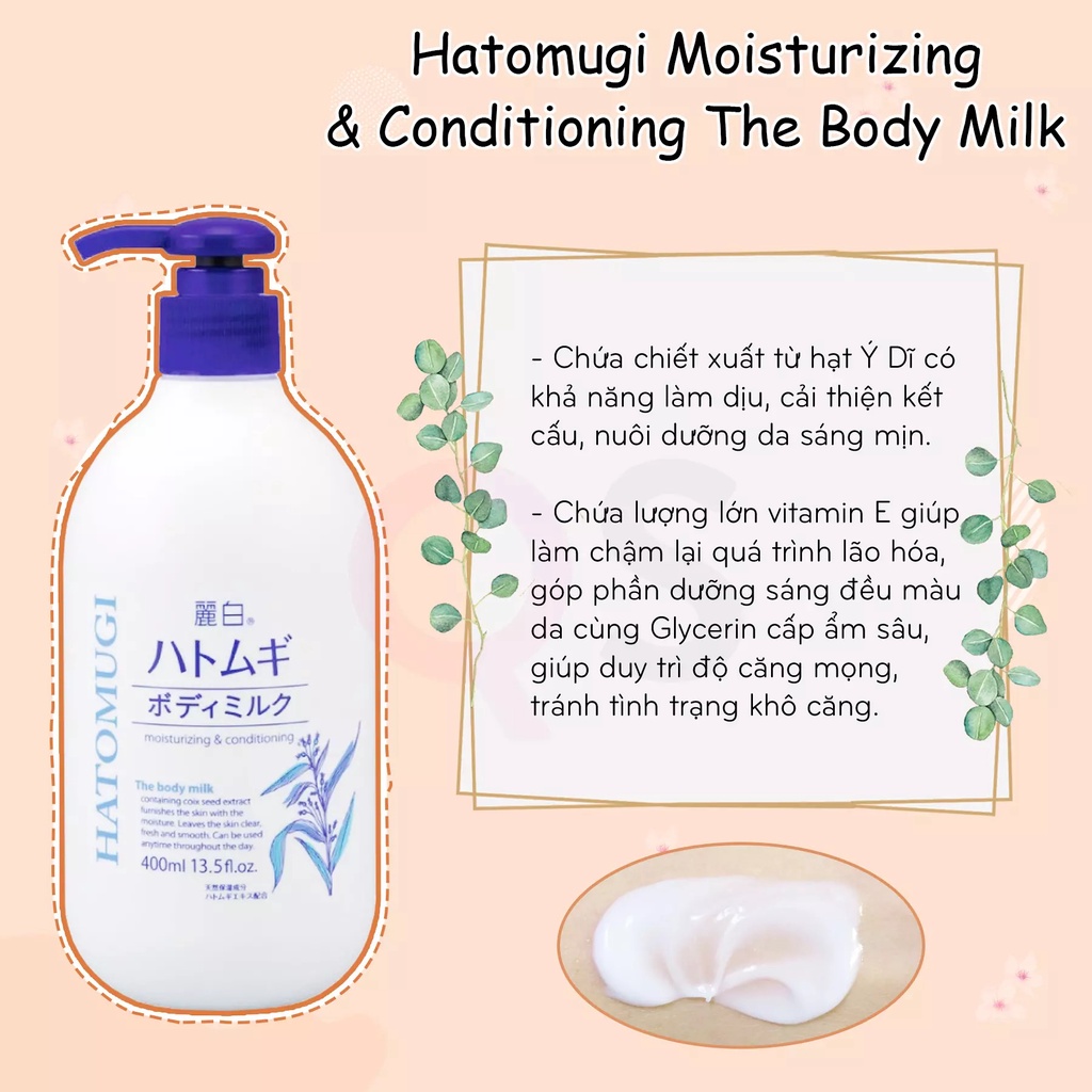 Sữa Dưỡng Thể Ban Đêm Hatomugi The Body Milk 400ml Nhật Bản
