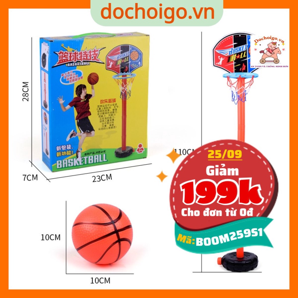 Đồ chơi bóng rổ trẻ em, thân nhựa có thể chỉnh độ cao phù hợp cho bé 2 3 4 5 tuồi dochoigo.vn