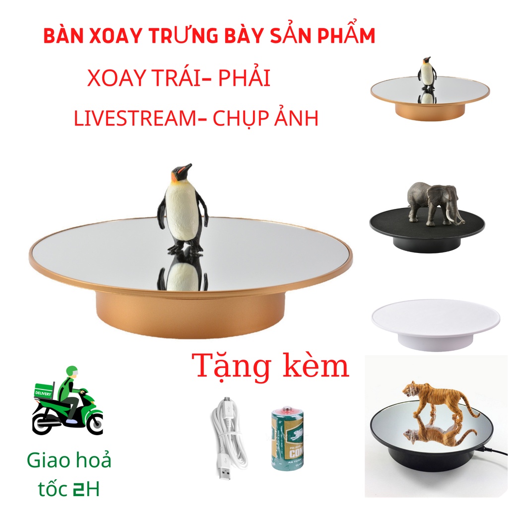 Bàn xoay trưng bày sản phẩm 25cm quay phim chụp ảnh livestream xoay 360 độ xoay trái phải