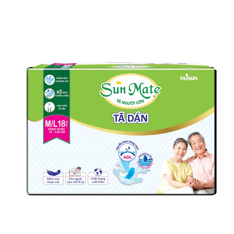 Tã dán người lớn SunMate size M/L18 (18 miếng/gói)