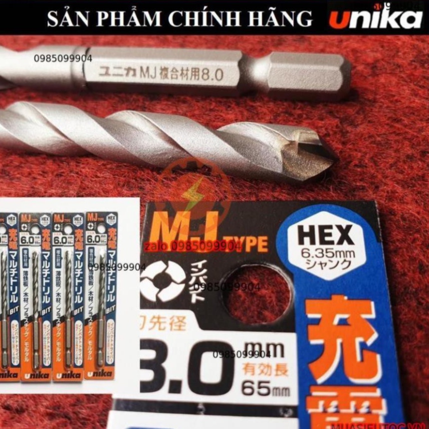 Mũi khoan tường sắt gỗ nhựa plastic Nhật Unika MJ đa năng chân lục giác Unika mã MJ phi 3 4 5 6 7 8 9 10 mm