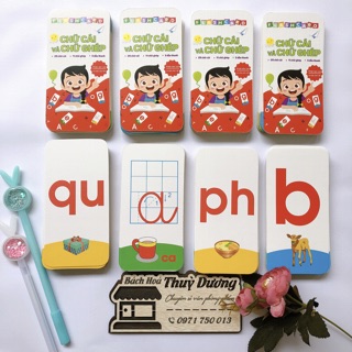 Bộ 42 thẻ học thông minh học đánh vần bảng chữ cái tiếng việt có chữ ghép và chữ đơn