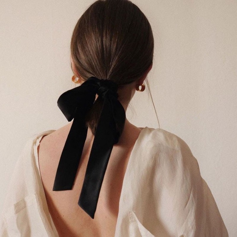 Kẹp/Dây buộc tóc ruy băng đen phong cách Hàn Quốc tùy chọn