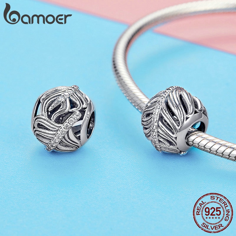 Hạt Phụ Kiện Trang Sức Bamoer SCC1065 Bằng Bạc 925 Khảm Đá Zircon Phong Cách Cổ Điển Cho Nữ