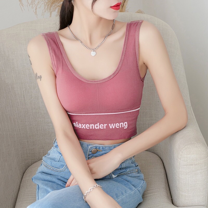 Áo bra nữ kèm mút, viền chữ dây bản lớn,áo croptop