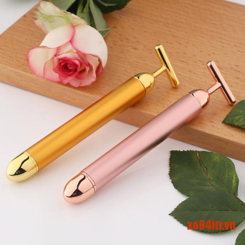 XOITR  Gold Roller Vibrating Facial Massager Slimming Facial Skin Beauty Bar Pulse