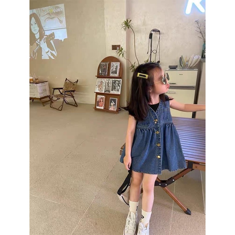 Set Váy Jean Sát Nách Siêu Xinh Cho Bé Gái_umeekids