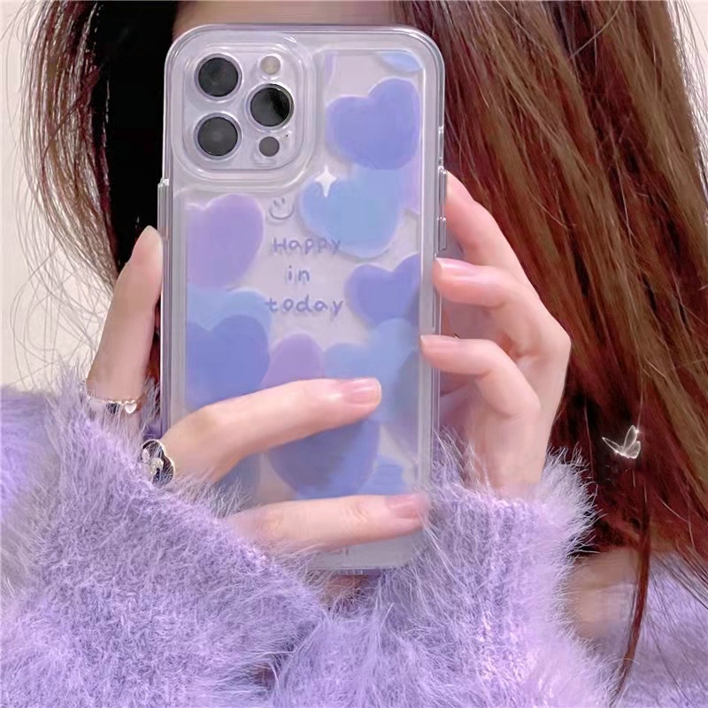 Cute Casing Oppo A53 A33 A52 A72 A92 A31 A5 A9 2020 A3s A5 A12e Reno 5 6 7 Pro 4G 5G F11 Reno5 Reno6 Reno7 Z Clear Painting Purple Love Smiley Style Tpu Soft Thin Shockproof Phone Case Full Back Cover JSCK 01