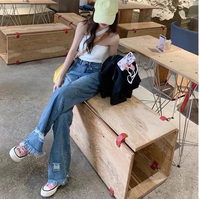 Quần Jean Ống Rộng Lưng Cao Thời Trang Mùa Hè Cho Nữ
