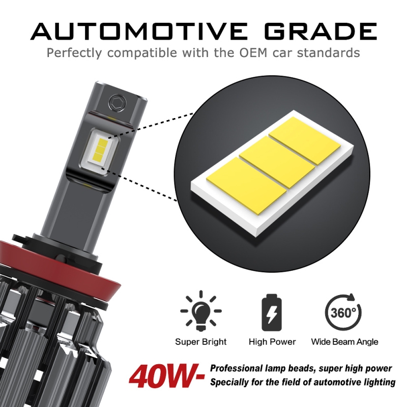 Bộ 2 Đèn Led NovSight Sáng Trắng H11 H8 H9 80W 15000LM 6000K Cho Xe Ô Tô