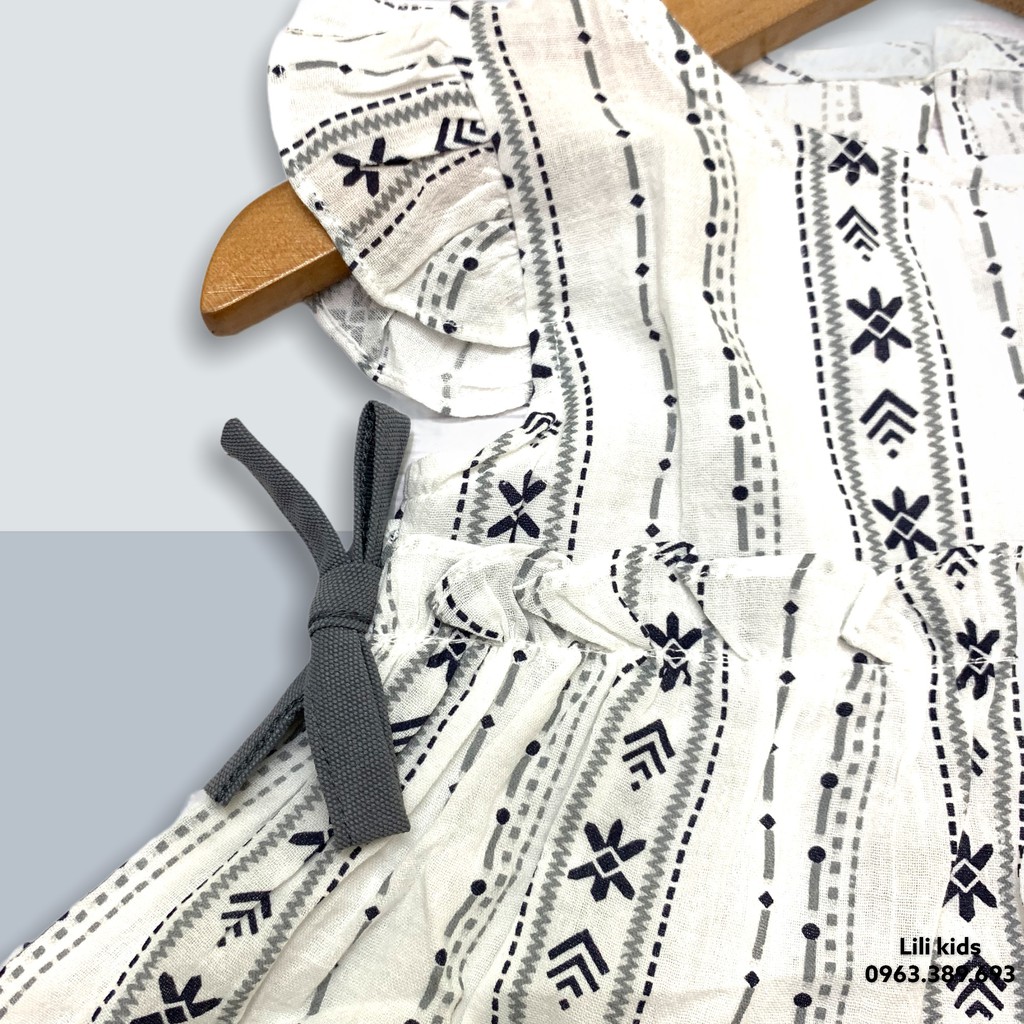 váy bé gái cánh tiên baby, cotton mầu trắng họa tiêt, nơ điệu đà cho mùa hè